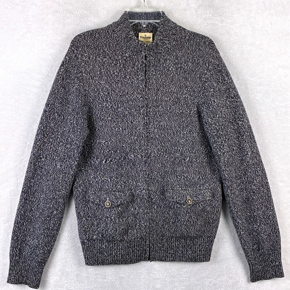 Triumph Motorcycles Sweater Men M Gray Full Zip Embroidered Marled Biker Classic